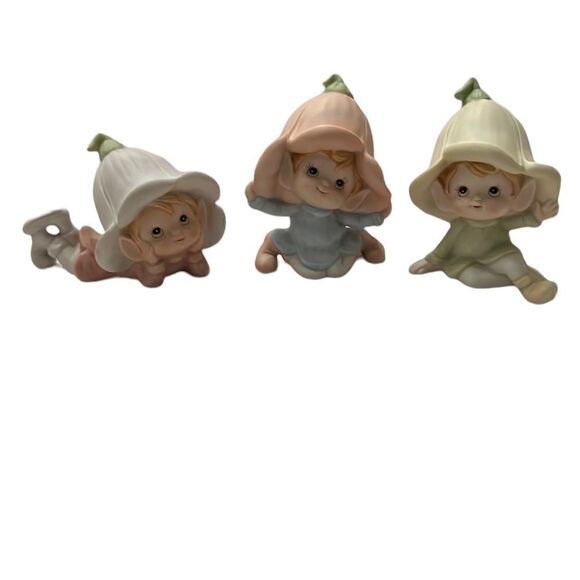 Vintage Homeco #5615 set of 3 elves no chips or cracks EVC - Picture 1 of 11